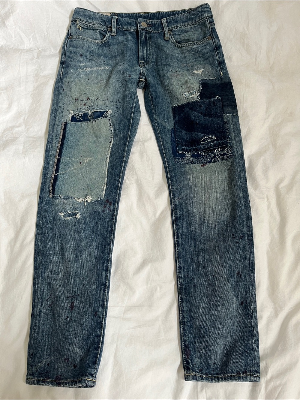 Polo Ralph Lauren Astor Boyfriend Slim Fit Patchwork Jeans paint splatter unique